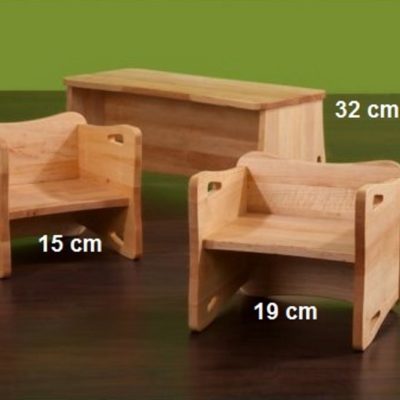 Stühle und Bank Triolino mit 3 möglichen Sitzhöhen